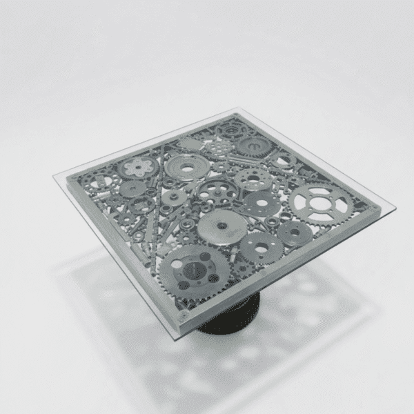 Table industrielle en verre et métal