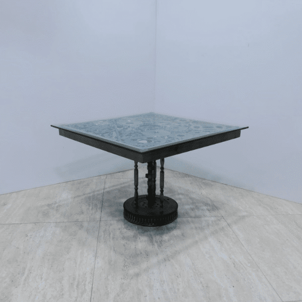 Table industrielle en verre et métal