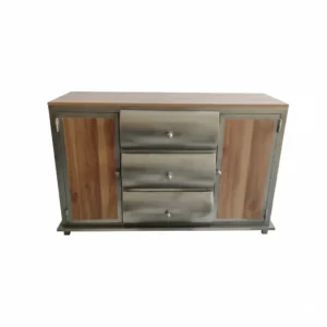 Étagère industrielle métal & bois – Décor engrenages