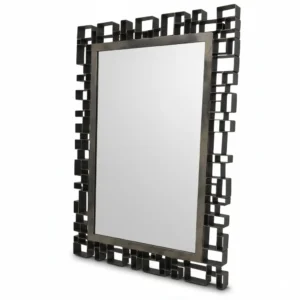 Miroir rectangulaire cadre géométrique métal noir