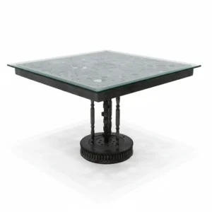 able carrée métal & verre – Style mécanique