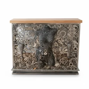 Console artistique métal & bois – Sculpture corps féminin